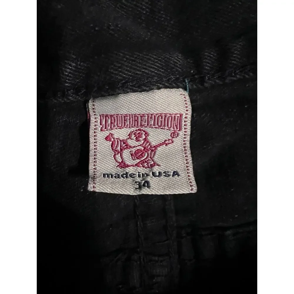 VINTAGE True Religion Black jeans 34x32 with Blue stitch (0037)